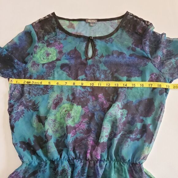 1201 * Lily Rose Floral Sheer Blouse Blue Green Size L - Picture 7 of 10